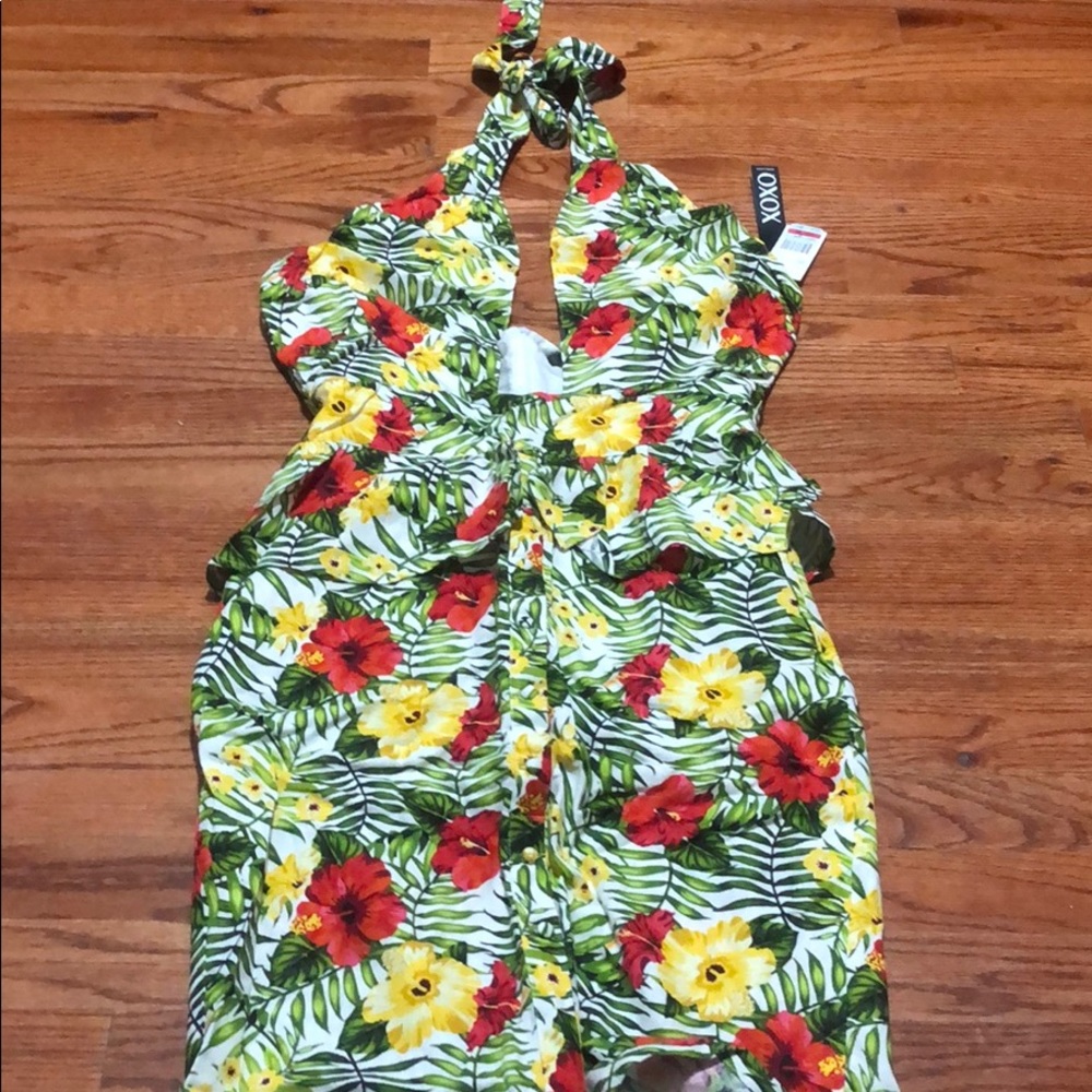 Tropical xoxo peplum/halter dress